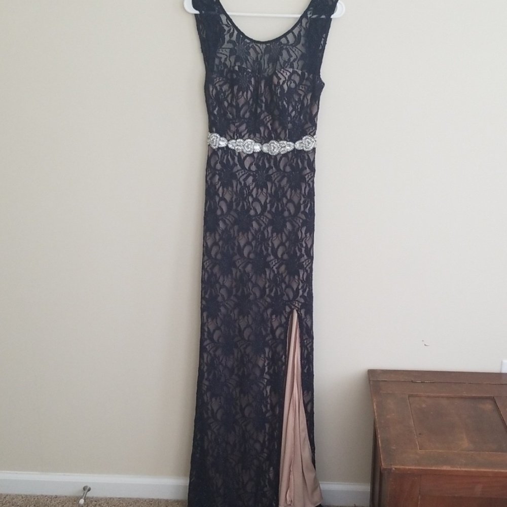 Sparkly Blue Formal Dress with Belt